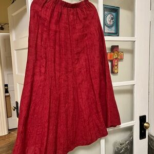 CP Shades Red Full A-Line Skirt 100% linen